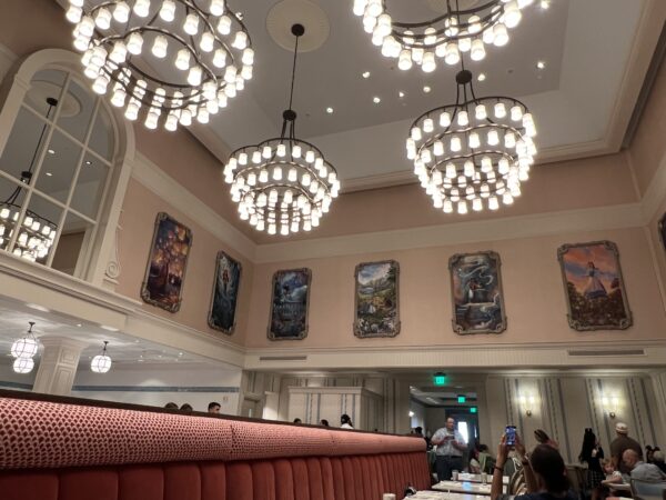 The main dining room of 1900 Park Fare is a large, open space full of light. It's a perfect place to show off Disney artwork. 