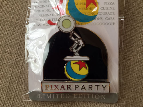 Close up of the Pixar icons pin.