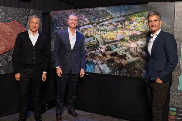 Disney CEO Bob Iger, Governor Gavin Newson, Disney Experiences Chairman Josh D'Amaro. Photo Credit © Disney Enterprises, Inc. All Rights Reserved.