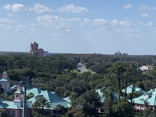 Besides the resort, you can see Disney’s Hollywood Studios’ Twilight Zone Tower of Terror (left) and Disney’s Animal Kingdom’s Expedition Everest and the Tree of Life (right).