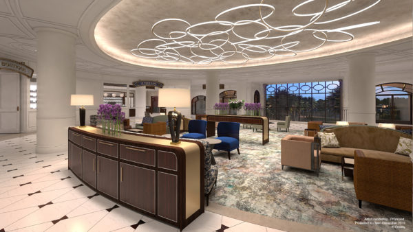 This artist's rendering of the Riviera Resort's lobby shows bright, modern takes on the classic styling of the Mediterranean. Photo credits (C) Disney Enterprises, Inc. All Rights Reserved