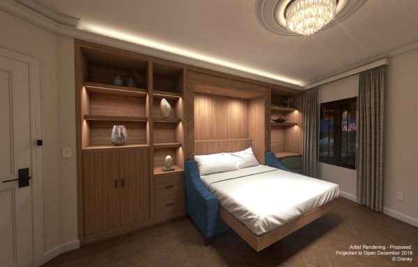 The Tower Studios save space by integrating the couch and the bed. Here's what it looks like at night! Photo credits (C) Disney Enterprises, Inc. All Rights Reserved