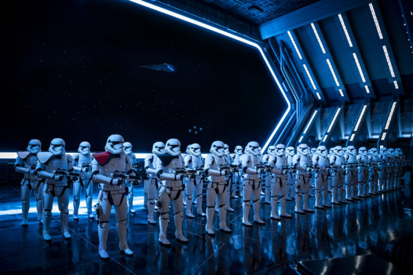 Fifty menacing First Order Stormtroopers await guests as they arrive in the hangar bay of the Star Destroyer. Photo credits (C) Disney Enterprises, Inc. All Rights Reserved.