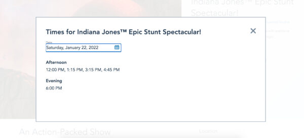 The Current Showtimes for Indiana Jones Stunt Spectacular