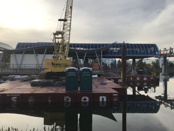 Pictured here is the loading dock for the Skyliner. The bridge pictured above is on the left side of the photo, so you would board and proceed to the right of the photo when taking off.