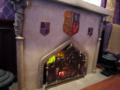 The fireplace has great details and simulated flames.