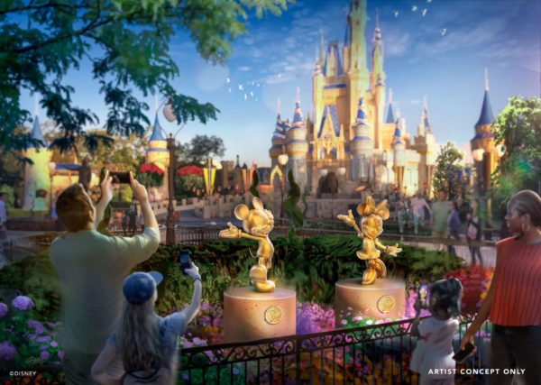 Special golden character sculptures in the Magic Kingdom. Photo credits (C) Disney Enterprises, Inc. All Rights Reserved