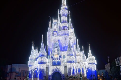 The Castle comes to life with lights.