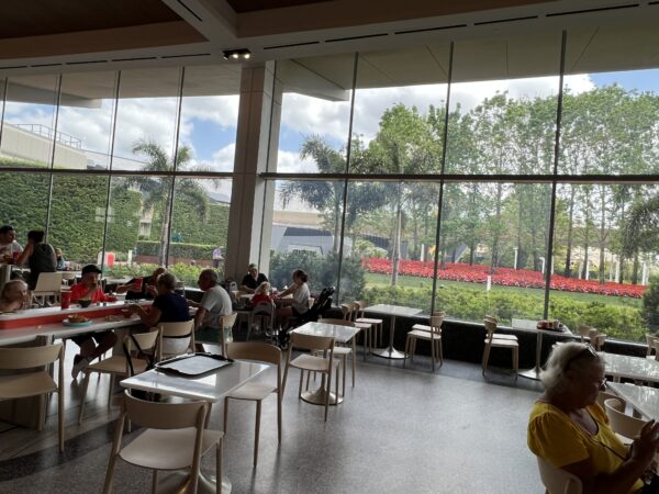 Huge windows let in plenty of natural light and present views into EPCOT.