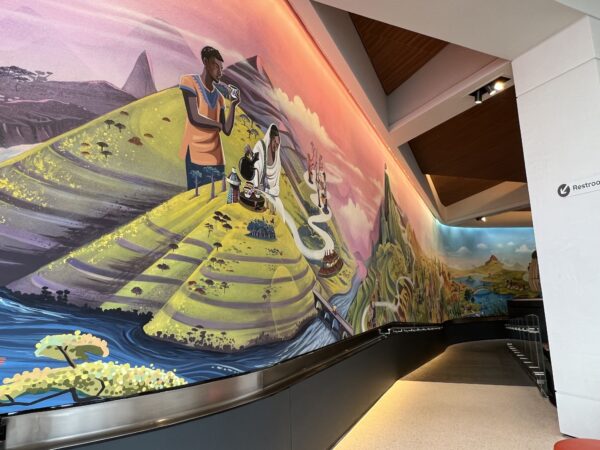 A huge mural graces the wall of Connections.