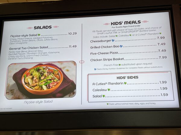 Salads and kid's meals.