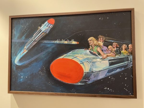 Fun Disney artwork with a 1970s feel adorns the walls.