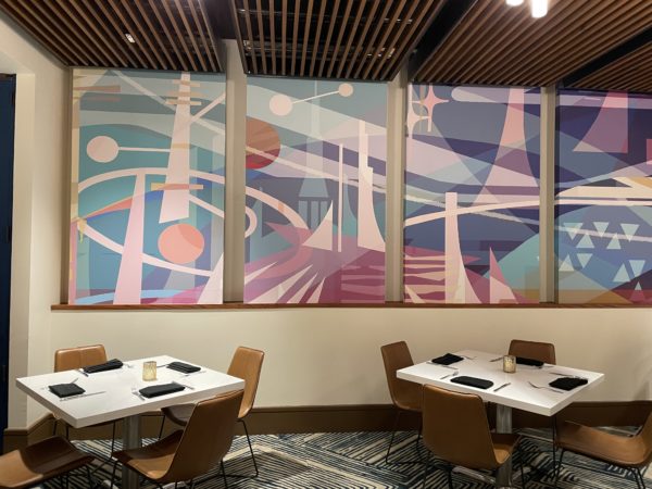 Huge custom art on the walls.