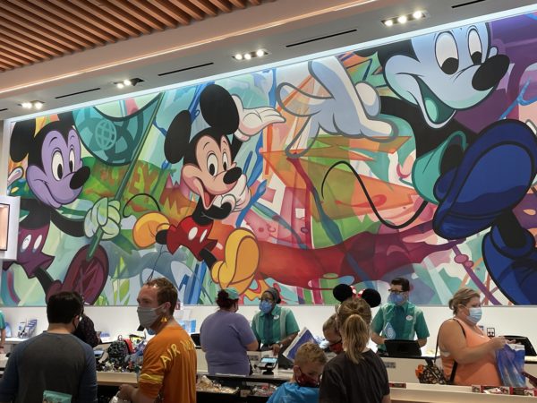 Huge murals celebrate all things Mickey.