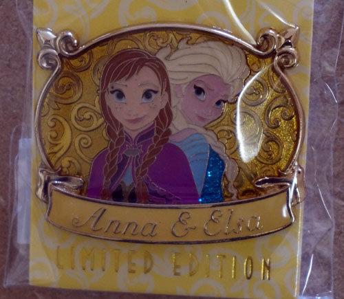 Limited edition Anna and Elsa trading pin.