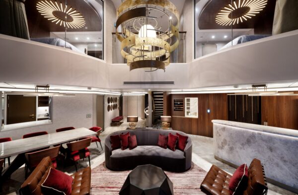 The Destiny Tower Suite honors the mighty legacy of Iron Man with a luxurious take on the sleek, industrial designs of Tony Stark. Located in the ship’s forward funnel, this nearly 2,000-square-foot suite accommodates up to eight guests and offers incredible views through an expansive two-story window; designated areas for eating, sleeping and playing; and other perks like a full kitchen and private ensuite elevator.