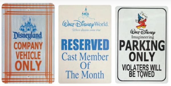Parking signs from Disneyland, Walt Disney Wolrd, and Imagineering may sell for up to $500.  Photo from Van Eaton Galleries.