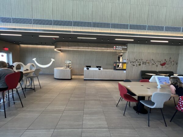 The two registers are against this wall. The minimal design is clean and sleek.