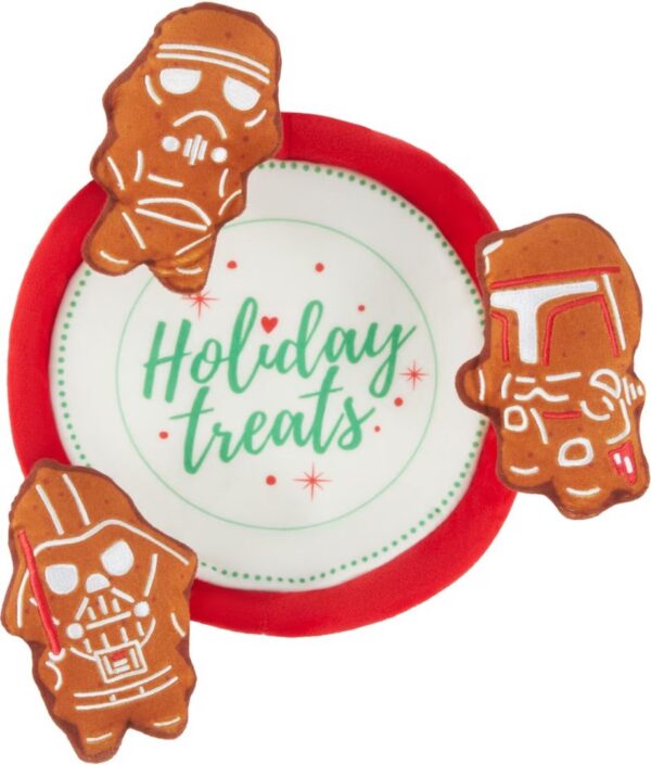 Star Wars Holiday Darth Vader, Boba Fett and Stormtrooper Cookie Plate Plush Squeaky Dog Toy, 4 Count, Small/Medium