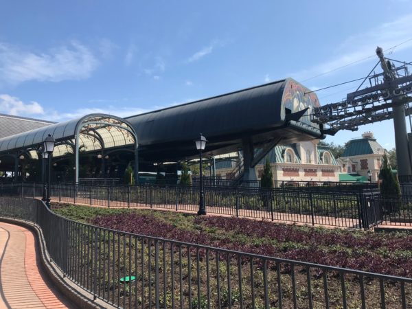 Each Skyliner station, like this one at Epcot, is beautifully designed and fits the look of its surroundings.