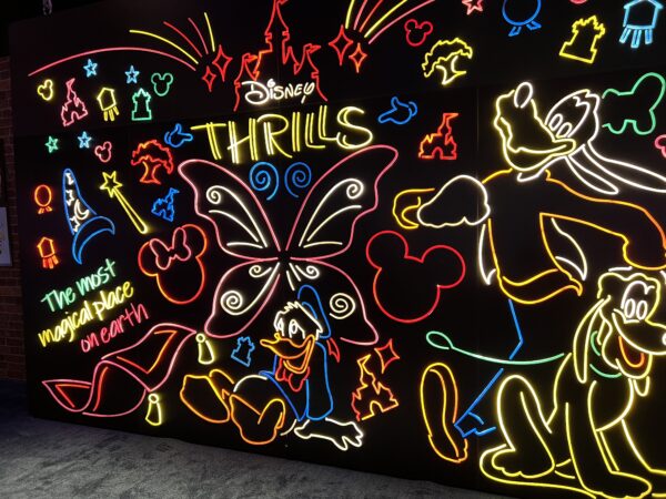 The collage includes reference to famous Disney characters, icons, and park symbols in a fun and creative way.