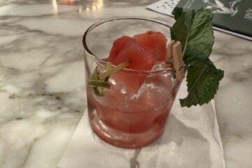 Drink: Desert Bloom - Aplos calme, salted watermelon juice, hibiscus mint syrup, lime juice, ginger shrub, cardamom bitters