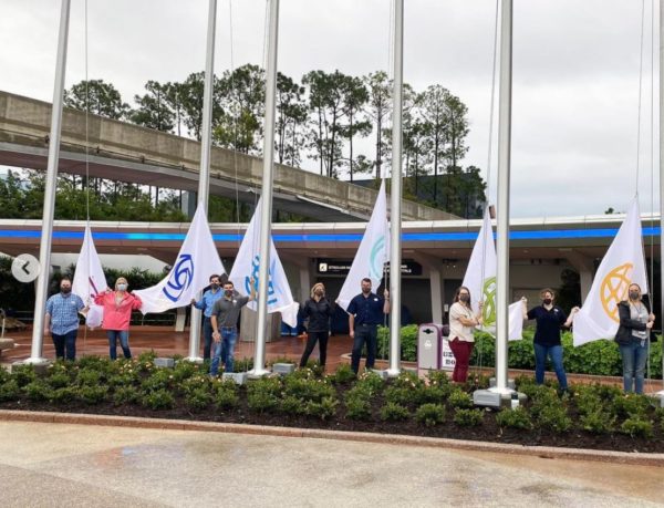 The design points back to the original EPCOT graphics.  New flags at EPCOT!  Photo credits (C) Disney Enterprises, Inc. / Instagram. All Rights Reserved 