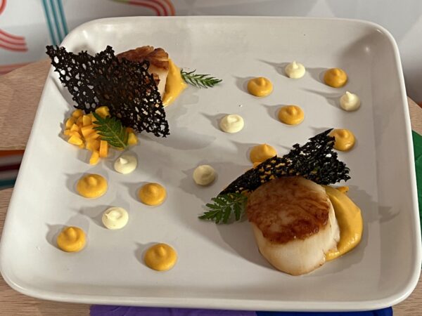 Scallops are always a favorite, and this EPCOT version features vanilla-butternut squash puree, brown butter cauliflower pure, and lemon foam. Wow!