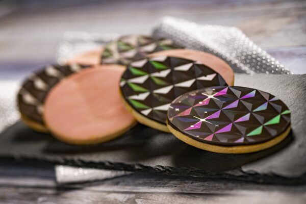 Prototype Cookie: Sugar cookie with orange-cranberry icing and dark chocolate (New)