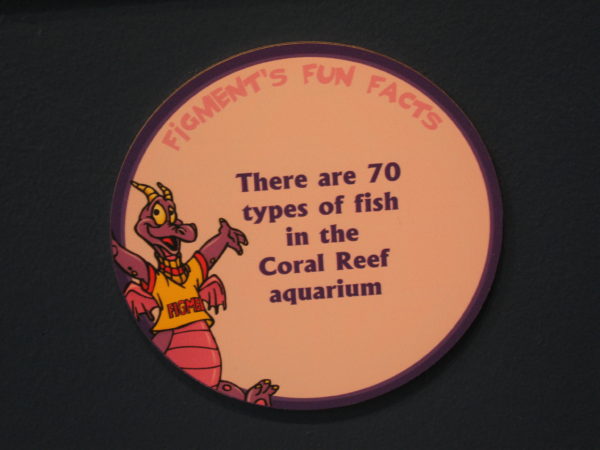 Figment says, "There are 70 types of fish in the Coral Reef aquarium."