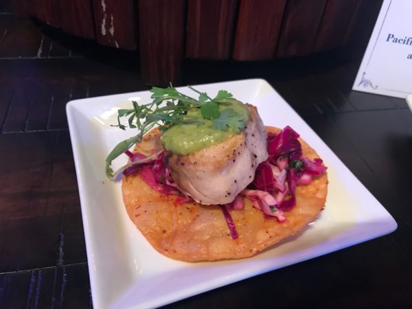 Coastal Eats - Pacifico True Striped Bass Tostada with Slaw and Fire-roasted Tomatillo Sauce