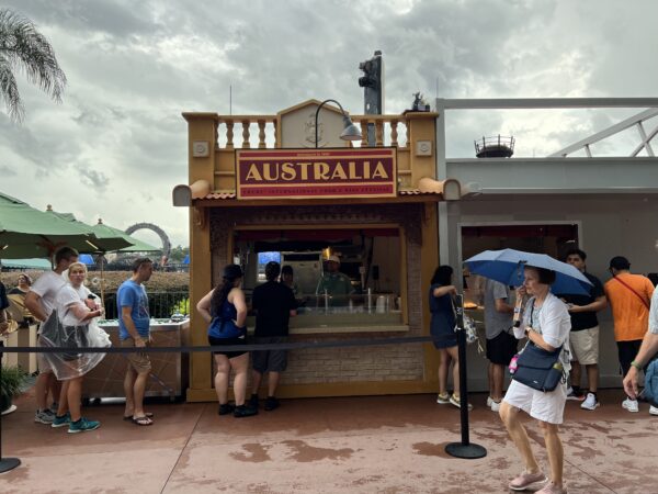 Australia outdoor kitchen is located on the way to Mexico when entering World Showcase Lagoon from World Celebration.