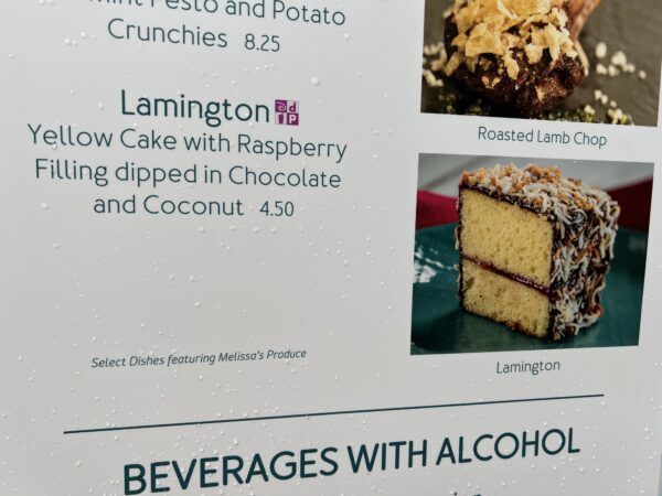 Lamington yellow cake with raspberry filling dipped in chocolate and coconut for $4.50.