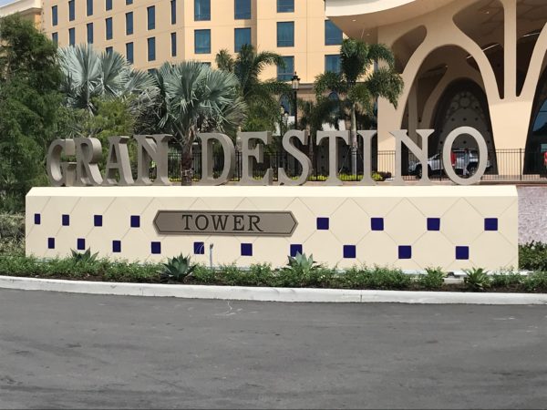 Entry sign for the Gran Destino Tower.
