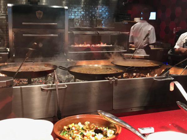 This on-stage kitchen works hard to prepare paella throughout the day!