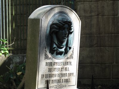 “Dear Sweet Leota, Beloved By All, In Regions Beyond Now, Having A Ball”. 