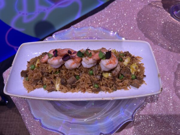 Veranda Fried Rice. Spicy chili-garlic shrimp served over pork fried rice with eggs and peas. Available at Jungle Navigation Company Ltd., Skipper Canteen