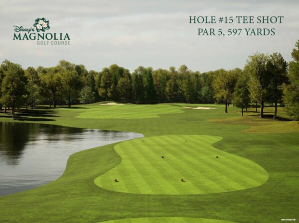 Concept Art. Magnolia Golf Course, hole #15. Photo Credit © Disney Enterprises, Inc. All Rights Reserved.