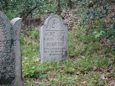 “Here lies a man named Martin, the lights went out on this old Spartin”.