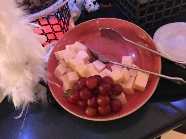 The buffet includes cheese and fruit.