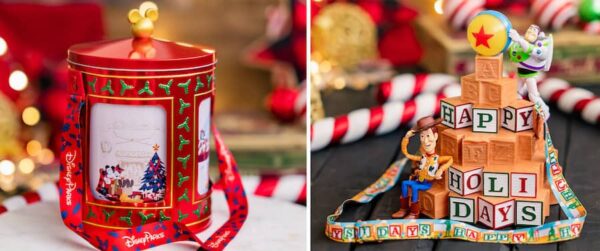 Musical Holiday Tin Popcorn Bucket and Toy Story Blocks Premium bucket. Photo Credit © Disney Enterprises, Inc. All Rights Reserved.