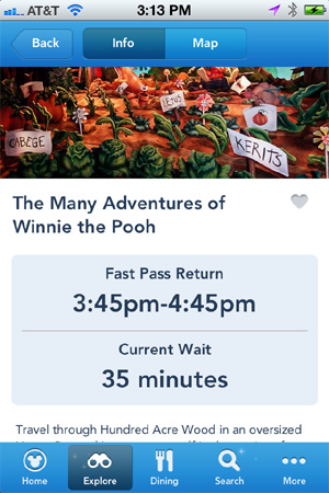 my-disney-experience-2 I was able to view actual wait times and FastPass return times.