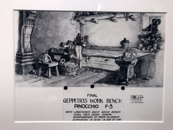 “Pinocchio” (1939). Concept sketches created for the film. Before final artwork is created for an animated film, concept sketches, like these for Pinocchio, are drawn to convey the basic design and mood of a scene.