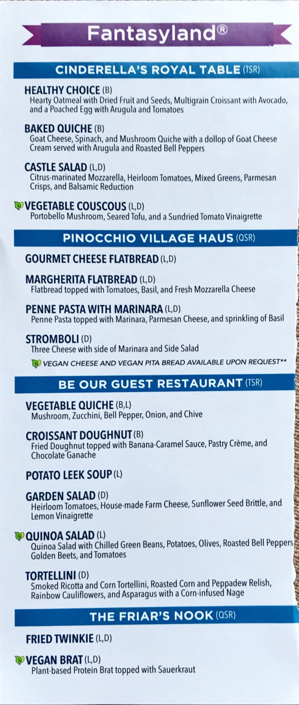 Fantasyland has the most plant-based options available.