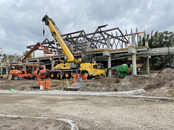 You can see the new monorail station platform taking shape, with the existing resort monorail beam cutting through.