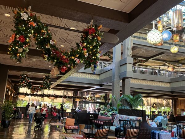 Christmas garland adorns the lobby.