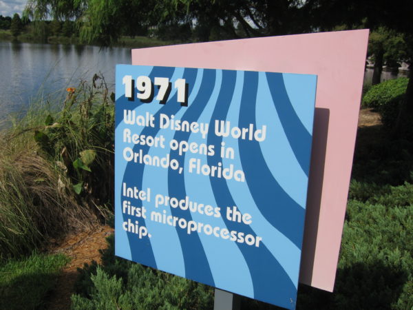 1971: Walt Disney World Resort opens in Orlando, Florida. Intel produces the first microprocessor chip.