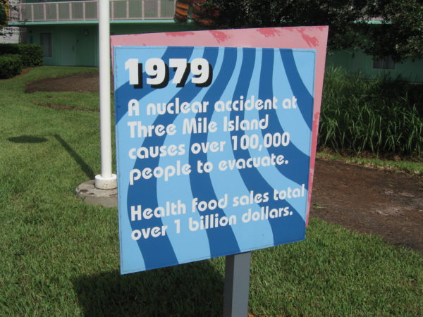 1979: A nuclear accident at Three Mile Island causes over 100,000 people to evacuate. Health food sales total over 1 billion dollars.