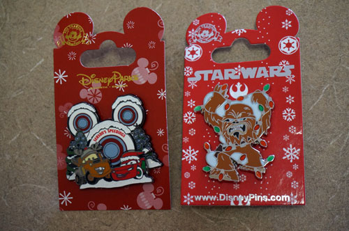 Cars and Chewbacca Christmas pins.