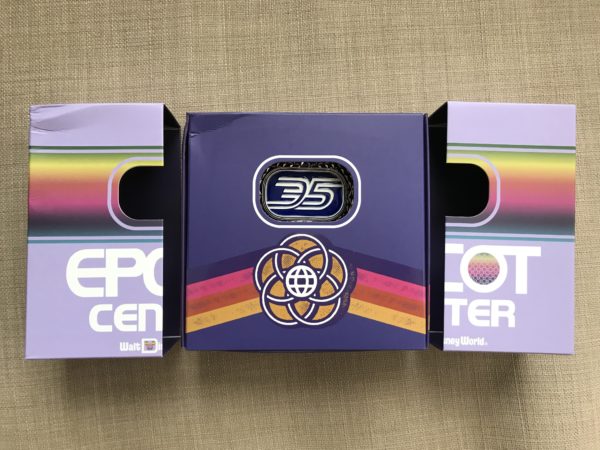 This month's pin celebrates Epcot's 35th Anniversary.